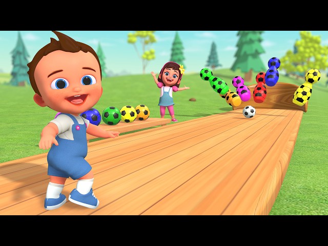 Learn Colors with Soccer Ball ⚽ | Bowling Alley Outdoor Fun Games for Toddlers Educational Video