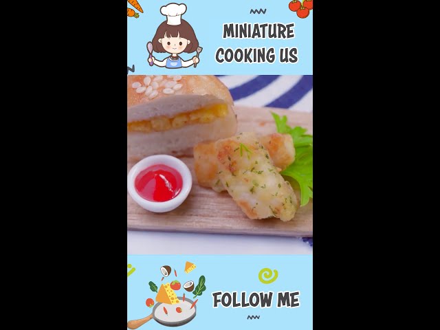 Satisfying Miniature Fish Finger With A Chip Butty Recipe #Shorts #MiniatureCookingUS #minifood