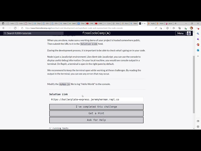 Basic Node and Express. Back End Development and APIs Solution Learn   freeCodeCamp Part 1