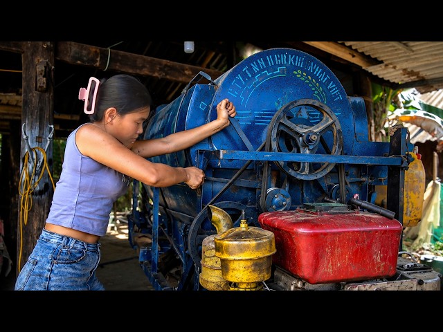 From Scrap: Female Mechanic Repair & Maintain Diesel 24 Starter Rice Threshing Engine