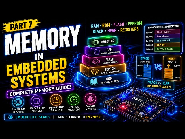 Memory in Embedded Systems Explained | RAM, ROM, Flash, EEPROM, Stack & Heap | Embedded C #7