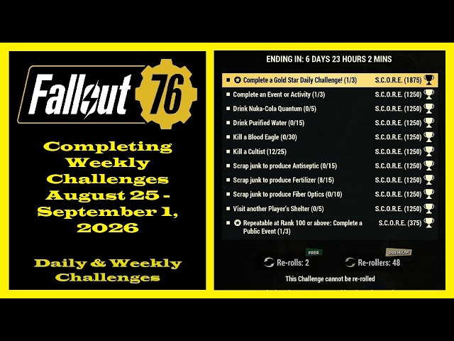 Completing Weekly Challenges From August 25 To September 1, 2026 - Fallout 76 Weekly Challenges