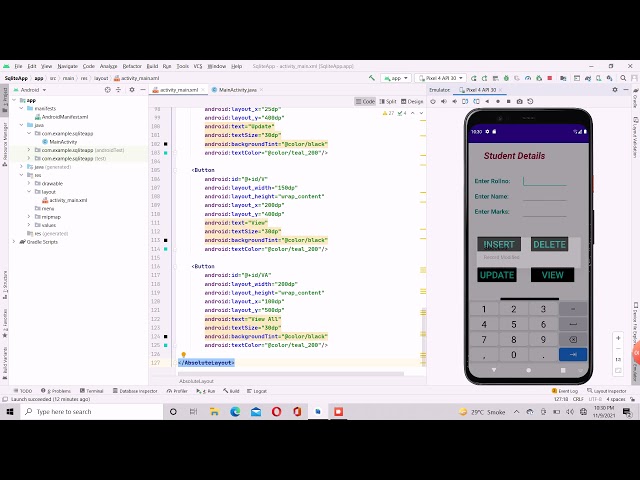how to create student database using sqlite in android studio