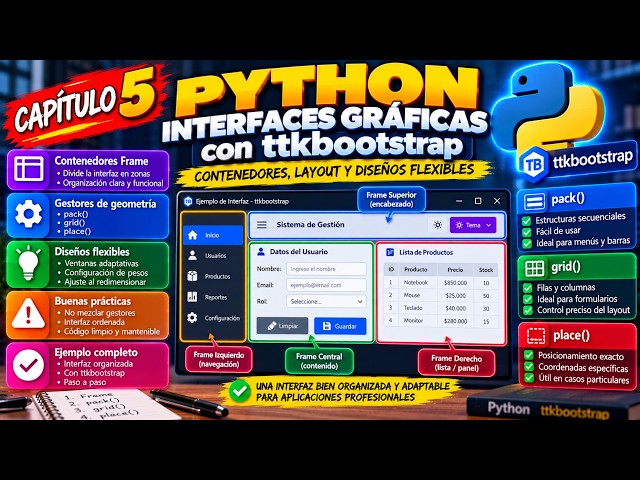 🐍 Python + ttkbootstrap | Interfaces Gráficas, Frames y Gestores de Geometría — Capítulo 5