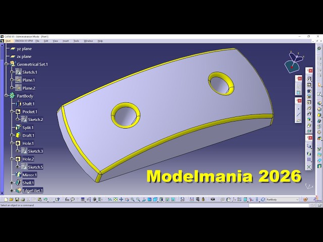 How to create a mechanical part using CATIA Part Design 161 Modelmania 2026 solids