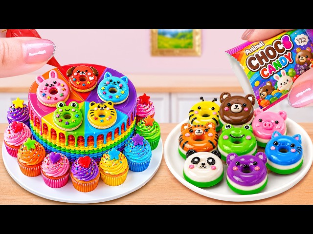 Cute Rainbow Animal Donut Cake 🌈🍩✨ Satisfying Miniature Cake Decorating & Mini Baking Tutorial