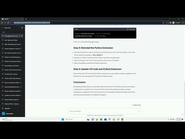 Python debugging does not start in VS Code The Python path in your debug configuration is invalid