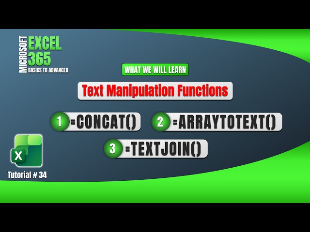 34.Excel TEXTJOIN, CONCAT & ARRAYTOTEXT Functions Explained | Combine Text Like a Pro