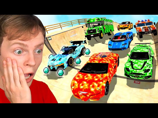 MINECRAFT CARS in GTA 5 vs MEGA RAMP!