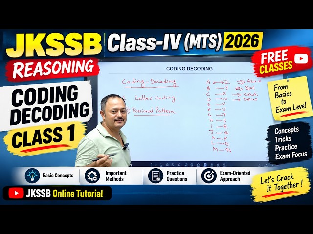Coding-Decoding from Basics 🔥 | JKSSB Class IV (MTS) Reasoning FREE Class 1 | JKSSB Online Tutorial