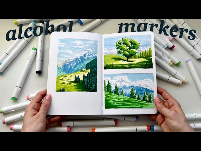 'painting' landscapes with alcohol markers ✨ Ohuhu markers