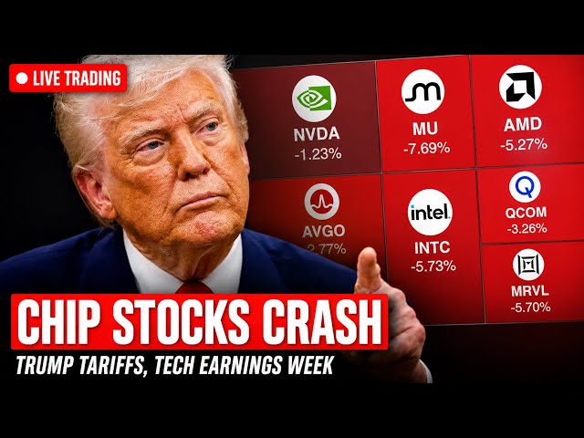 Chip Stocks Crash 📉 Nasdaq Sell-Off, Trump Tariffs News | Live Trading Stock Market Today