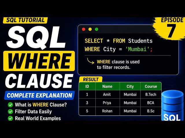 SQL WHERE Clause Explained | Filter Data in SQL | SQL for Beginners | Episode 7