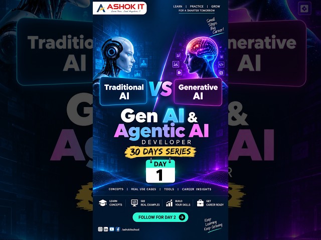 Traditional AI vs Generative AI Explained | Gen AI & Agentic AI Developer – Day 1 | Ashok IT