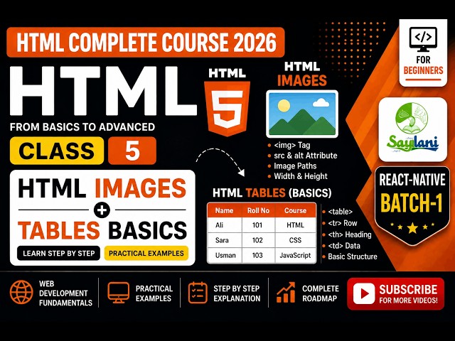 HTML Complete Course 2026 | Class 5 | HTML Images & Tables | Urdu/Hindi