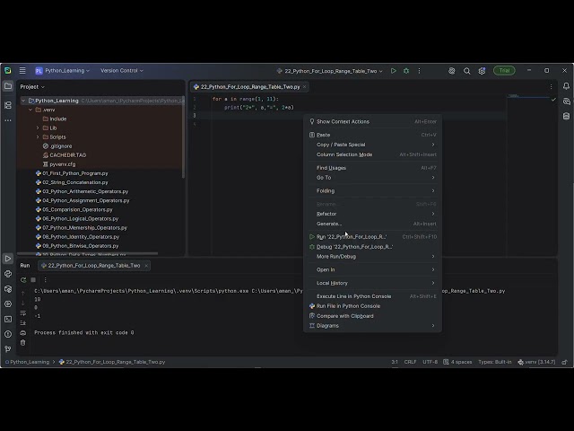 21 Python For loop Range Table Two