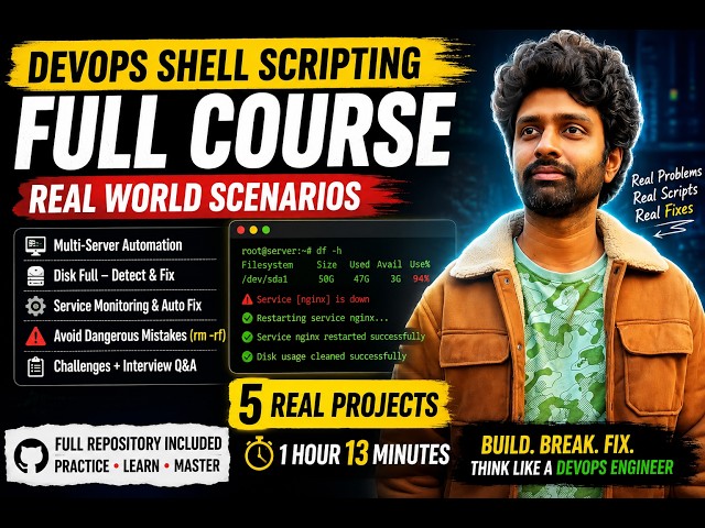 DevOps Shell Scripting Full Course (Real Production Scenarios | 5 Projects in 1 Video)
