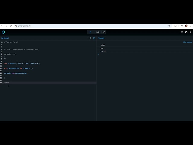 For of loop in javascript with examples