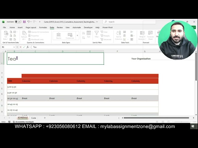 Exp22_Excel_Ch12_CumulativeAssessment_Teaching_Schedule |Ch12 CumulativeAssessment Teaching Schedule