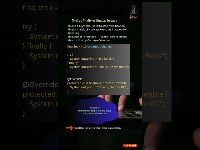 23. final vs finally vs finalize – most confusing Java interview question ?  #java #coding #javaee