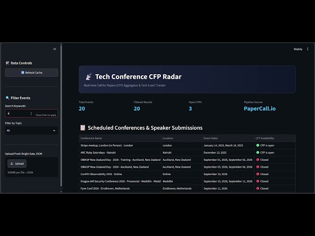 Tech Conference & CFP Radar - Demo Video | ScraperVerse Hackathon