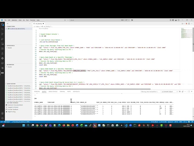 KDB-X OneTick Cloud Plug In: Book Depth Access