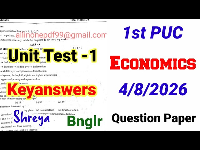 1st PUC Economics Unit Test 1 Question Paper 2026 with Answers