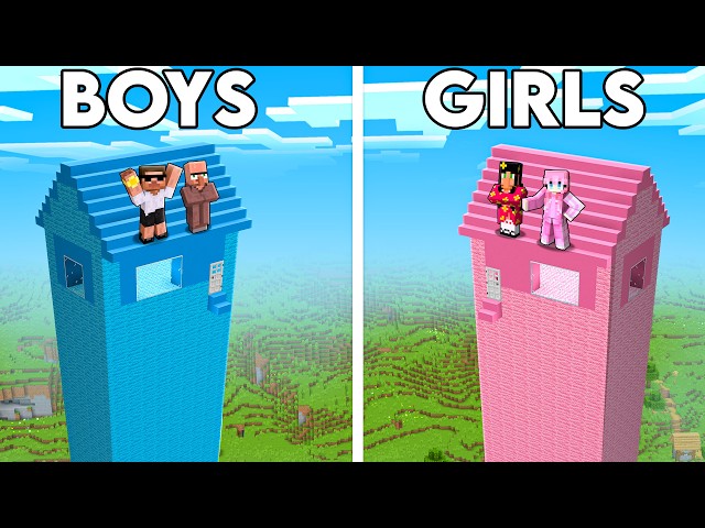 Boys vs Girls Skyscraper Challenge in Minecraft..