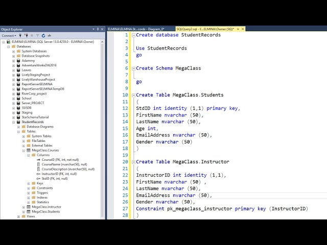 How to CREATE DATABASE, SCHEMA, AND TABLES with foreign and primary keys in SSMS using T-SQL |  PT1