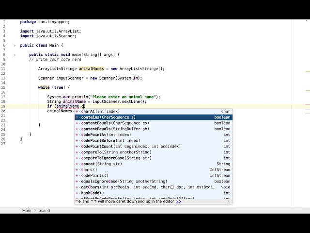 Zoo Animals Names (Java ArrayList) Task walkthrough