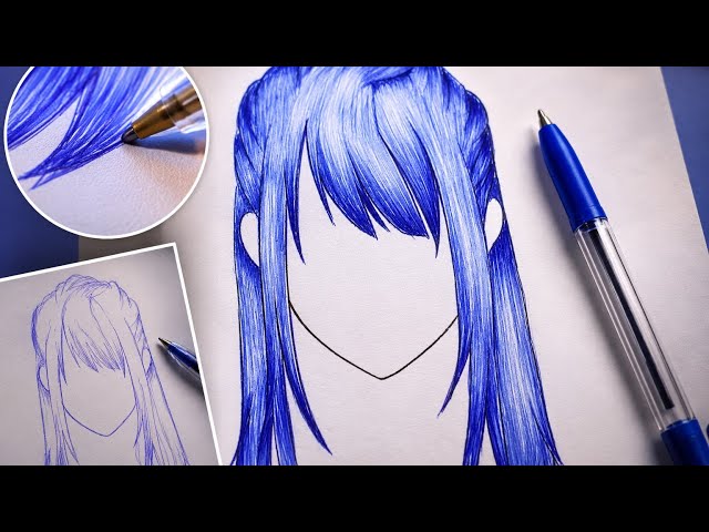 Amazing Blue Anime Hair Coloring with Ballpoint Pen | Easy Drawing & Shading Tutorial