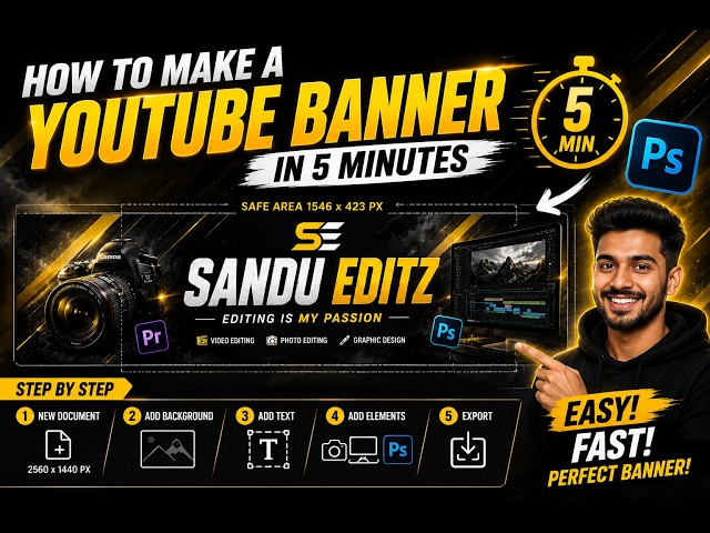 🎨 How to Make a Professional YouTube Banner in 5 Minutes | Photoshop Tutorial