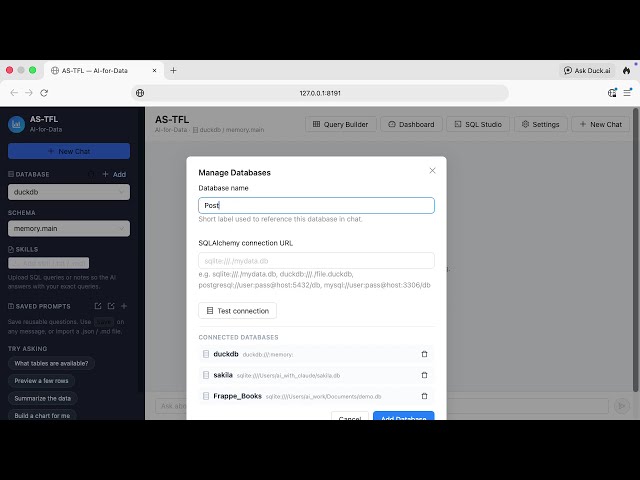 10th Preview (Connect PostgreSQL)-Mac App for AI Powered Data Visualization-(Embedded llama-Server)