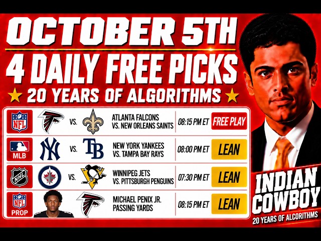 Monday NFL Picks, Football Picks, MLB Picks, NHL Picks, Best Bets, Indian Cowboy, October 5th, 2026