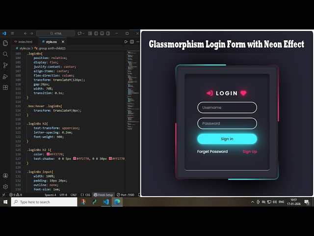 Glassmorphism Login Form with Neon Effect | HTML CSS |Animated Login Form UI Design