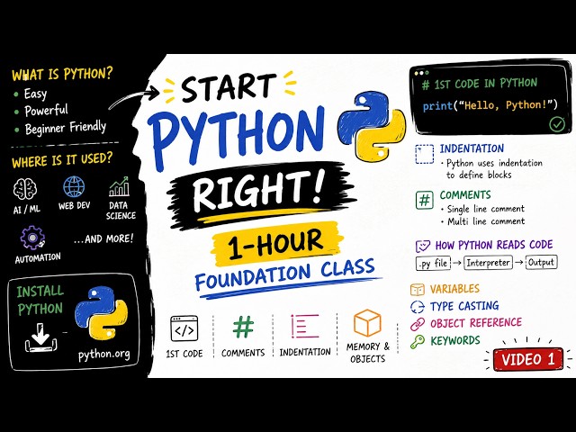 Start Python Right! 🐍 1-Hour Foundation Class | Variables, Memory & Keywords | Video 1