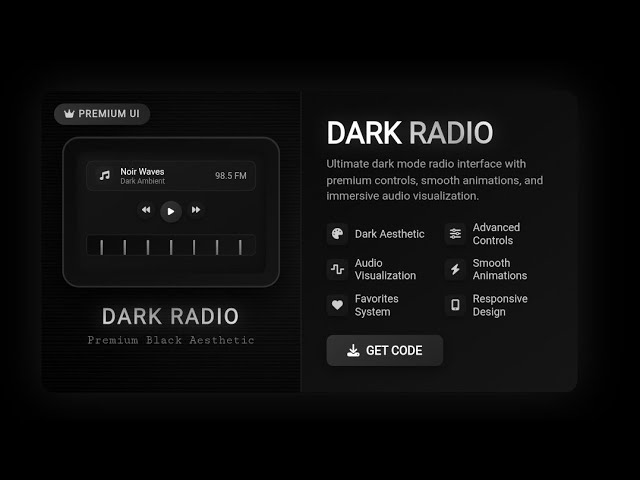 Dark Radio Menu UI Design using HTML,CSS & JavaScript |Modern Black Aesthetic Music Player Interface