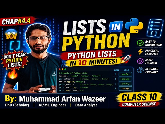 Lec-4.4: LISTS IN PYTHON | CLASS 10TH COMPUTER SCIENCE |Python Lists Explained Easy