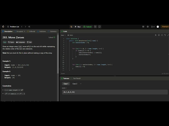 283 move zeroes leetcode optimized solution in java