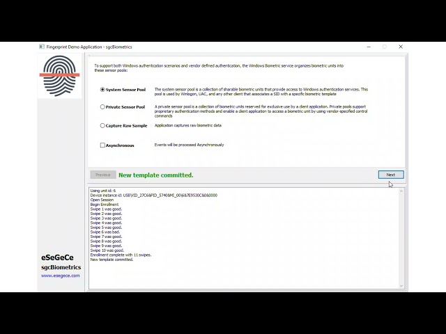 Delphi Fingerprint Enroll Windows Biometric Framework