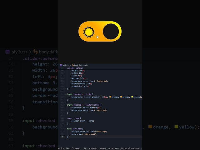 🔥 CSS Dark Mode Toggle with Sun & Moon | HTML CSS Animation  #coding #animatedbutton #webdesign