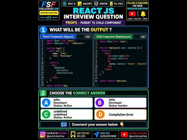 Can You Predict the Output? 🔥 React JS Props Interview Question | Parent → Child Props