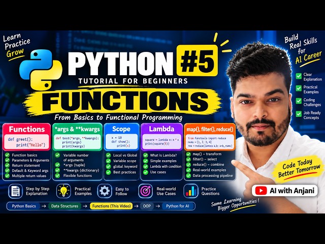 Python Tutorial #5 | Functions, Lambda, map(), filter() & reduce() | AI With Anjani