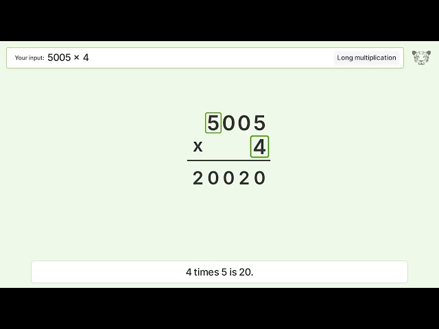 5005 x 4 Long Multiplication - Step-by-Step