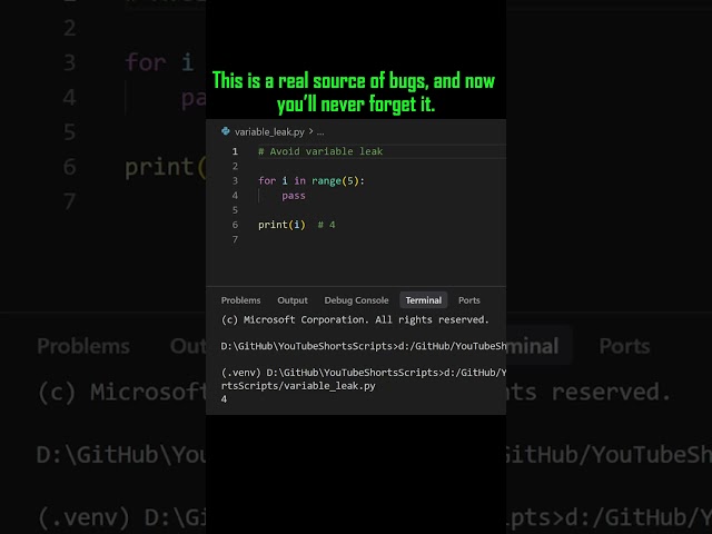 Python Variables Can Leak #Python #PythonTips #CodingShorts #PythonTricks #DevAsService