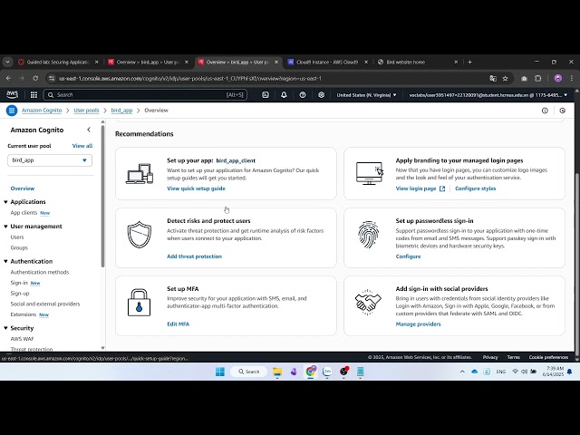 Module 9 - Guided lab - Securing Applications by using Amazon Cognito