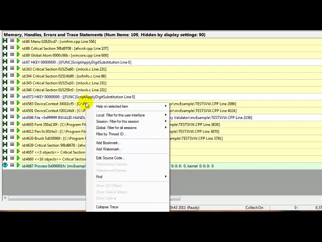 Memory Validator, how to filter the display by handle type