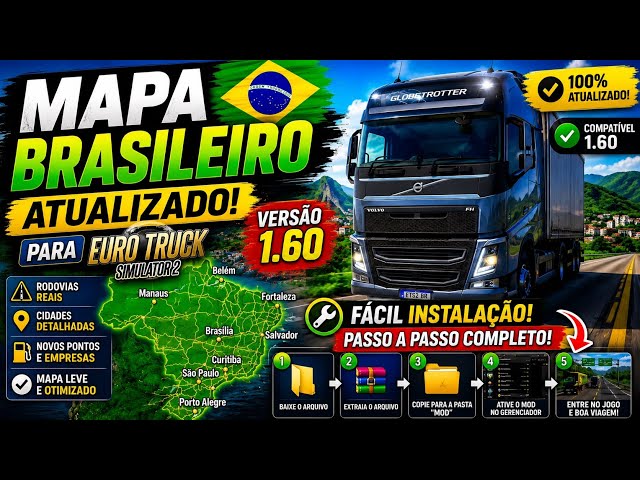 MAPA BRASILEIRO V1.60 ATUALIZADO! COMO INSTALAR PASSO A PASSO | Euro Truck Simulator 2