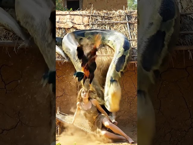 When a Rooster Scares Away a Giant Anaconda 😱🐍#youtubeshorts #anaconda #shortvideo
