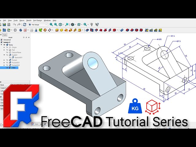 FreeCAD Beginner Course | Module 1 – Lesson 1 | 2D Isometric Drawings to 3D Models | Mass & Volume